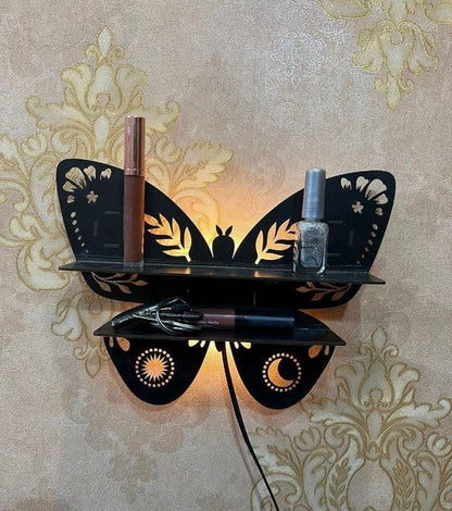 Butterfly  Wooden Wall Shelf Design With Background Lighting
